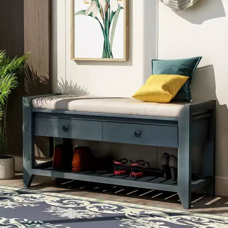 Banc de rangement d'entrée multifonction avec coussin amovible et tiroirs