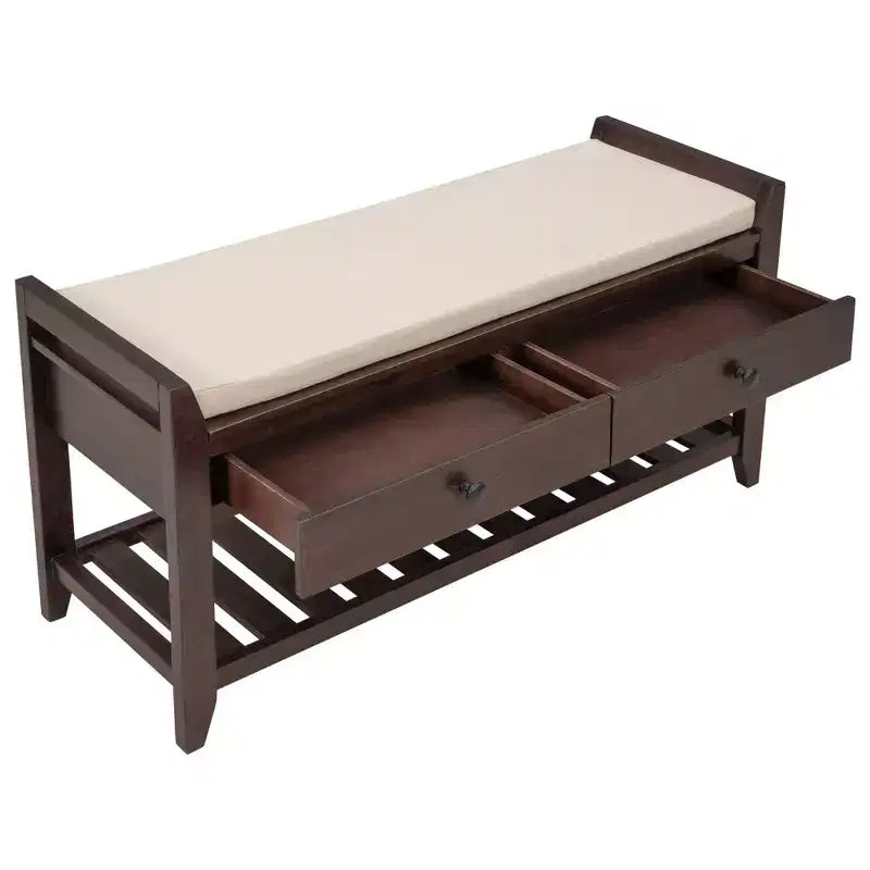 Banc de rangement d'entrée multifonction avec coussin amovible et tiroirs