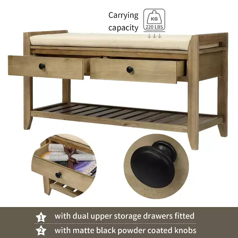 Banc de rangement d'entrée multifonction avec coussin amovible et tiroirs