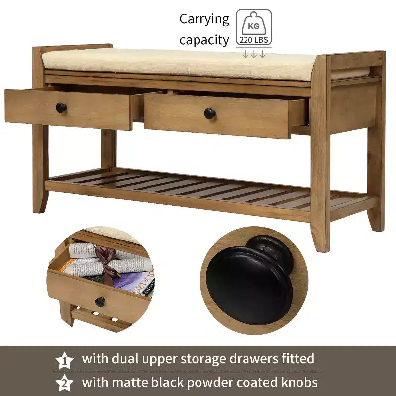 Banc de rangement d'entrée multifonction avec coussin amovible et tiroirs
