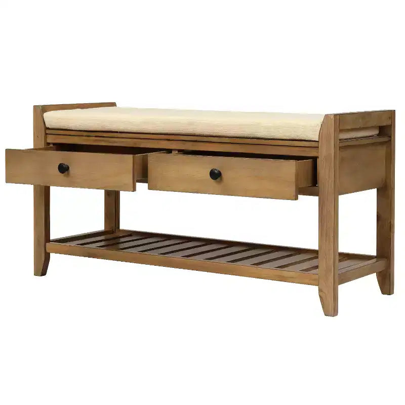 Banc de rangement d'entrée multifonction avec coussin amovible et tiroirs