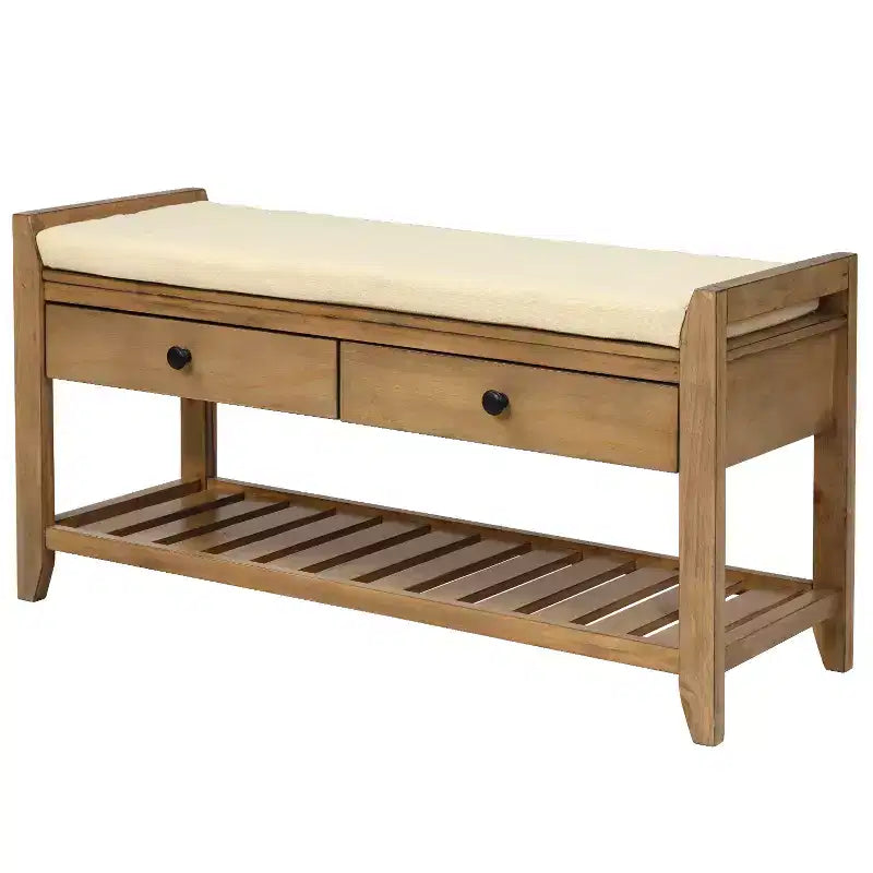 Banc de rangement d'entrée multifonction avec coussin amovible et tiroirs