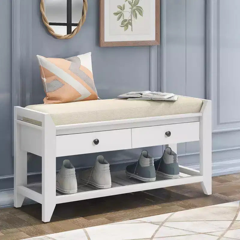 Banc de rangement d'entrée multifonction avec coussin amovible et tiroirs