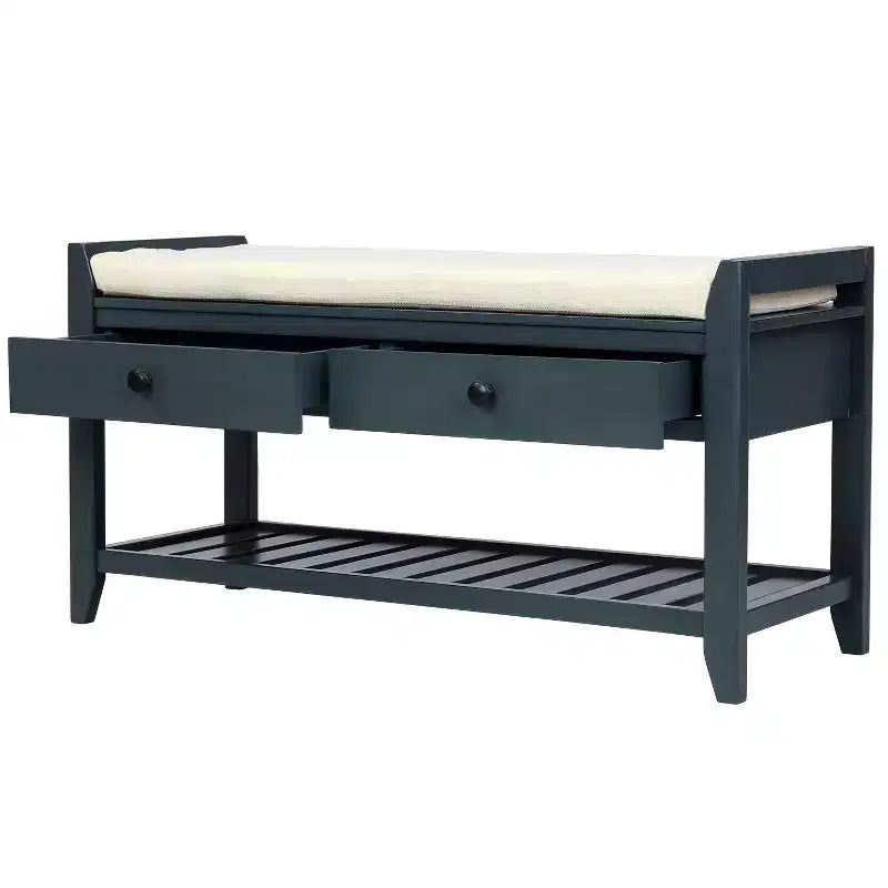 Banc de rangement d'entrée multifonction avec coussin amovible et tiroirs