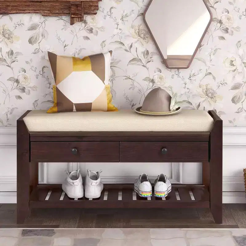 Banc de rangement d'entrée multifonction avec coussin amovible et tiroirs