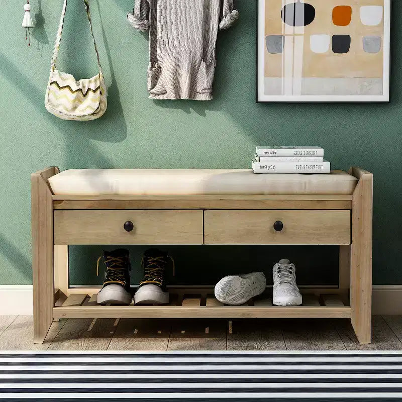 Banc de rangement d'entrée multifonction avec coussin amovible et tiroirs