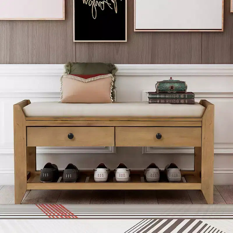 Banc de rangement d'entrée multifonction avec coussin amovible et tiroirs
