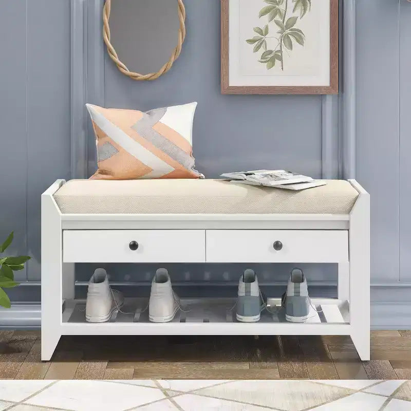 Banc de rangement d'entrée multifonction avec coussin amovible et tiroirs