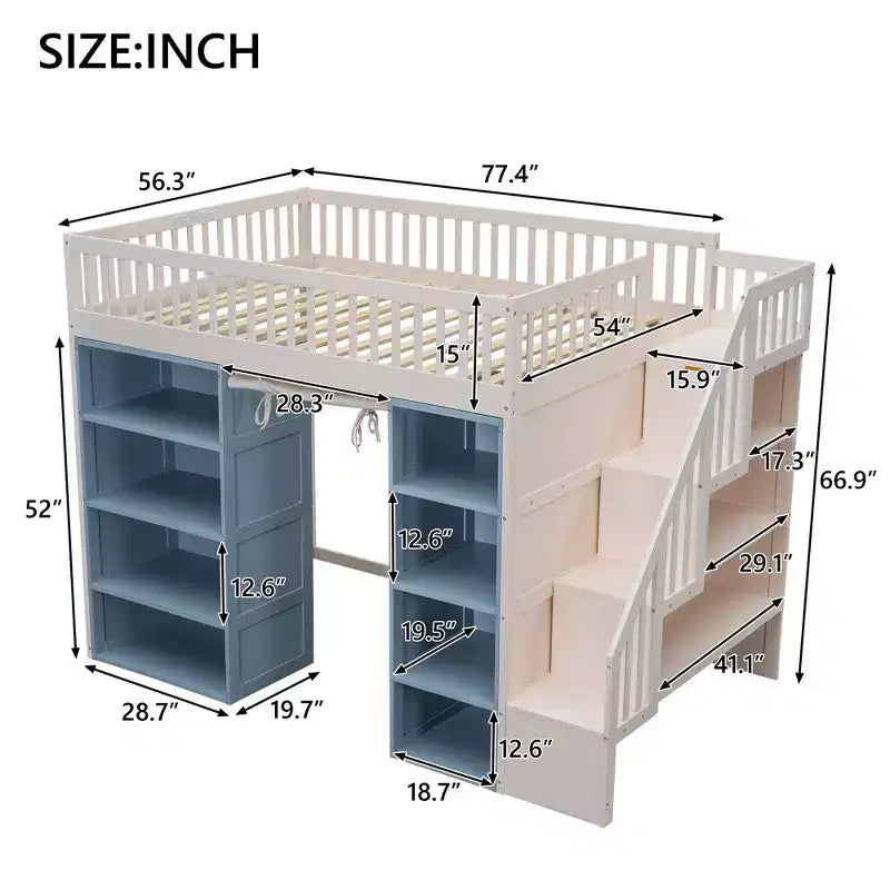 Lit mezzanine avec 2 armoires de rangement à quatre niveaux Escalier de rangement multifonctionnel
