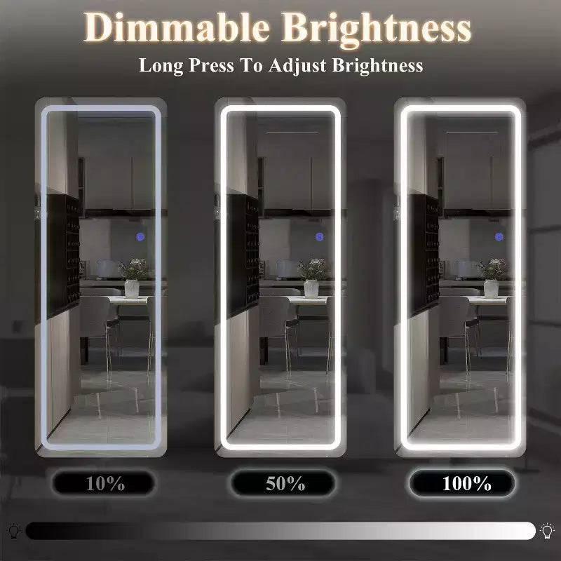 Miroir moderne rectangulaire pleine longueur sans cadre avec coins arrondis en argent