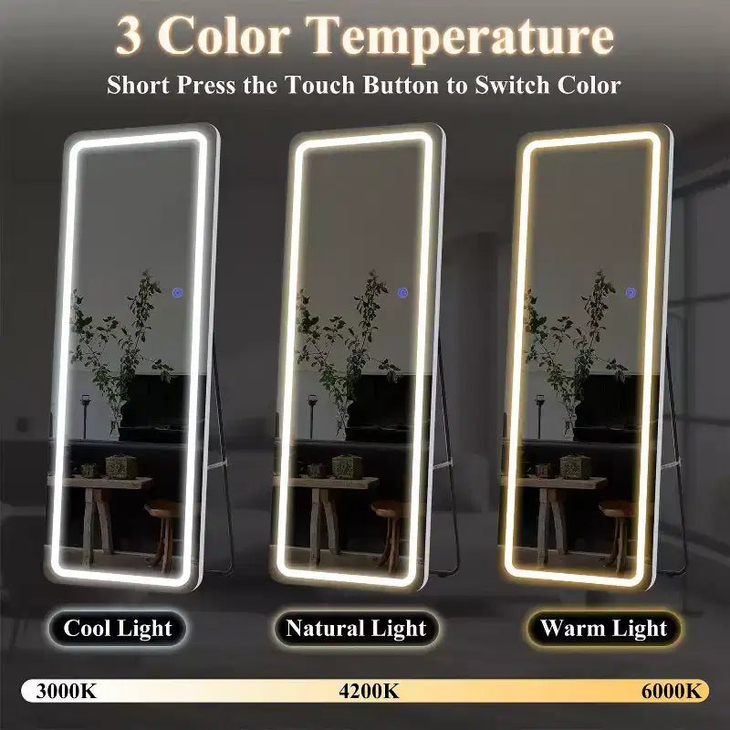 Miroir moderne rectangulaire pleine longueur sans cadre avec coins arrondis en argent