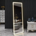Miroir moderne rectangulaire pleine longueur sans cadre avec coins arrondis en argent