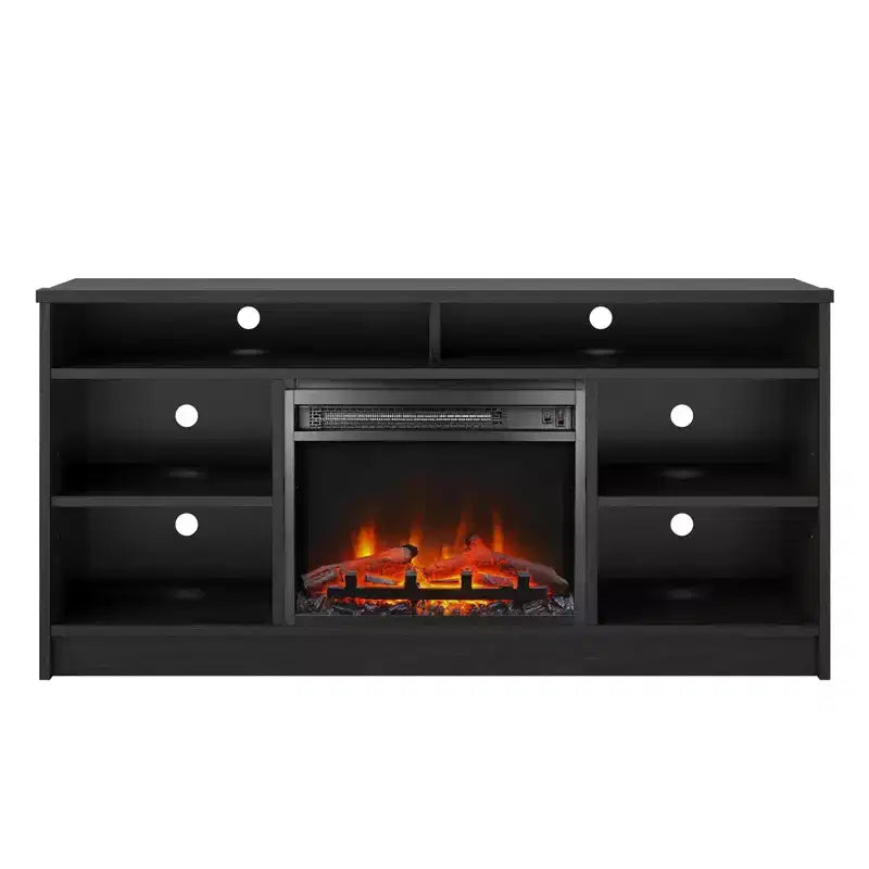 Meuble TV avec insert de cheminée électrique et 6 étagères