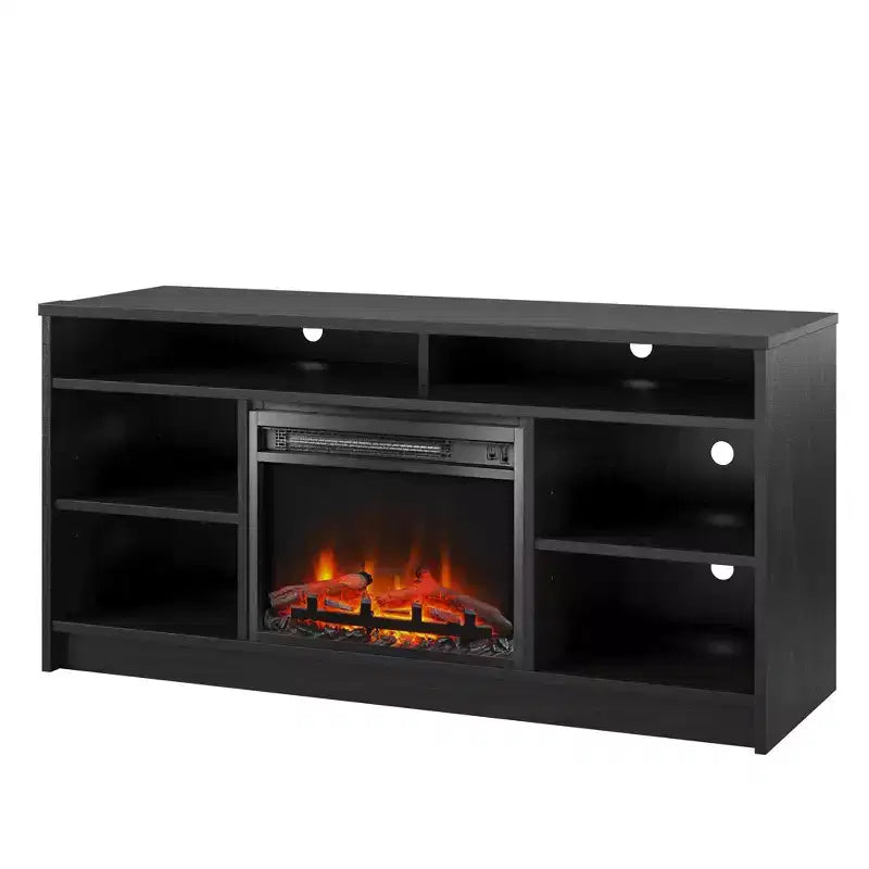 Meuble TV avec insert de cheminée électrique et 6 étagères