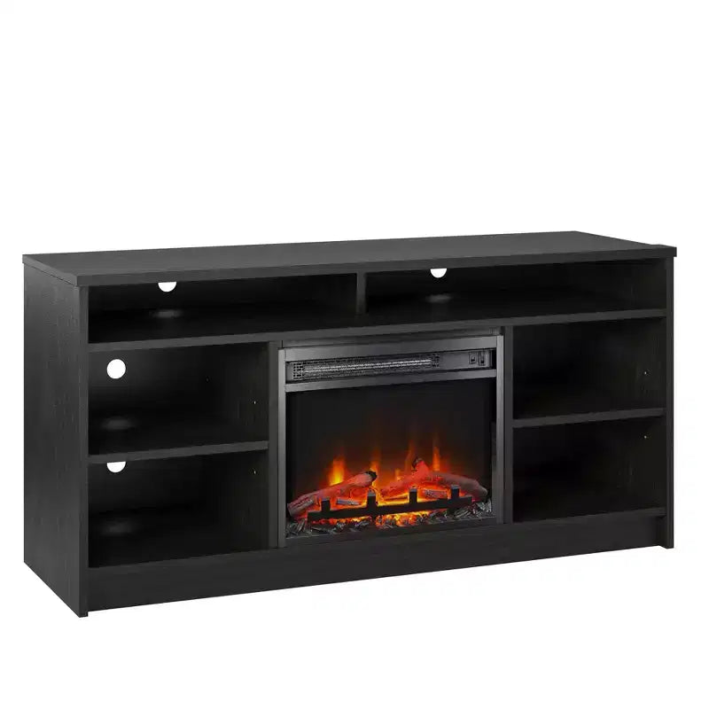 Meuble TV avec insert de cheminée électrique et 6 étagères