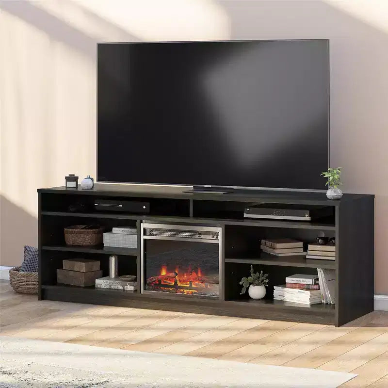 Meuble TV avec insert de cheminée électrique et 6 étagères