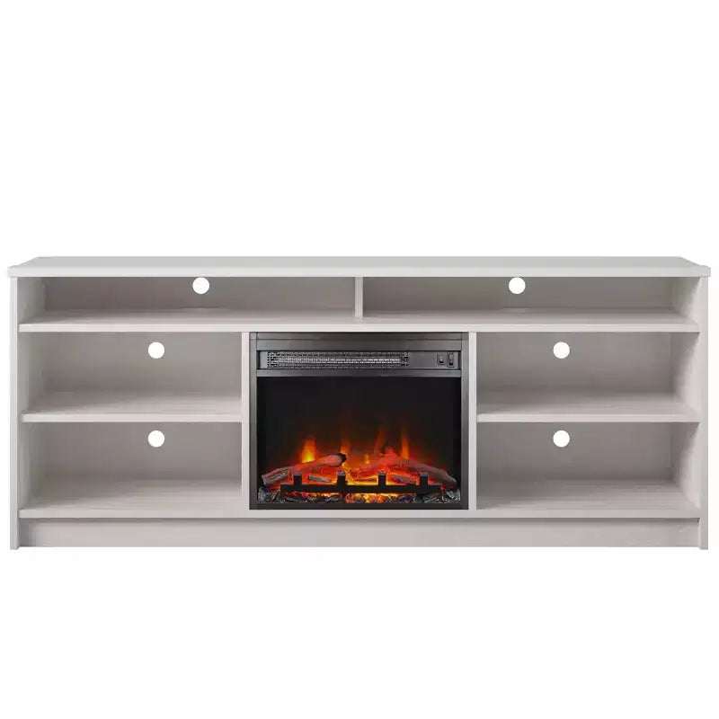 Meuble TV avec insert de cheminée électrique et 6 étagères