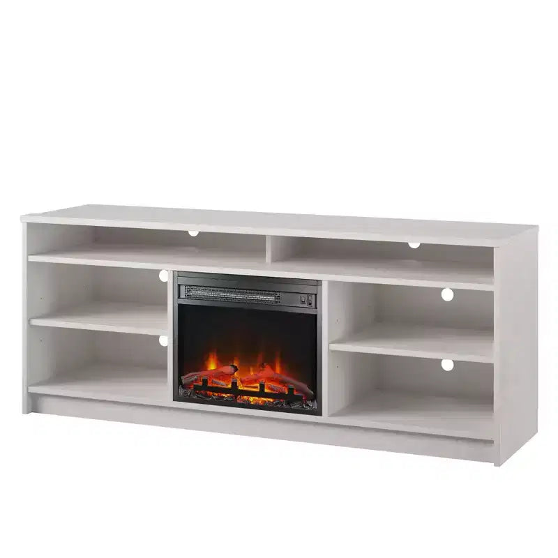 Meuble TV avec insert de cheminée électrique et 6 étagères