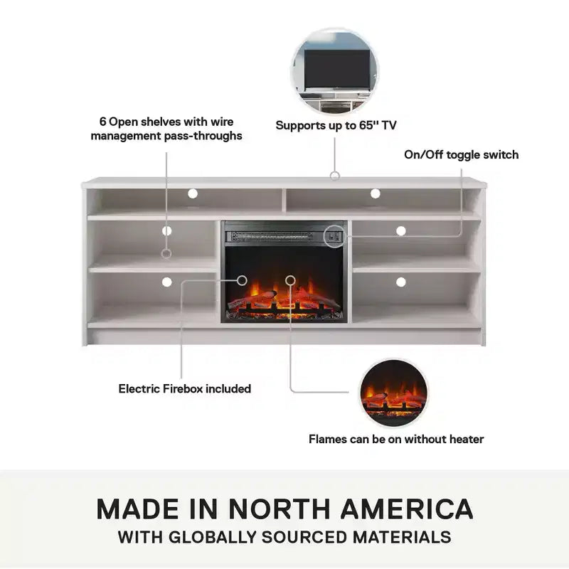Meuble TV avec insert de cheminée électrique et 6 étagères