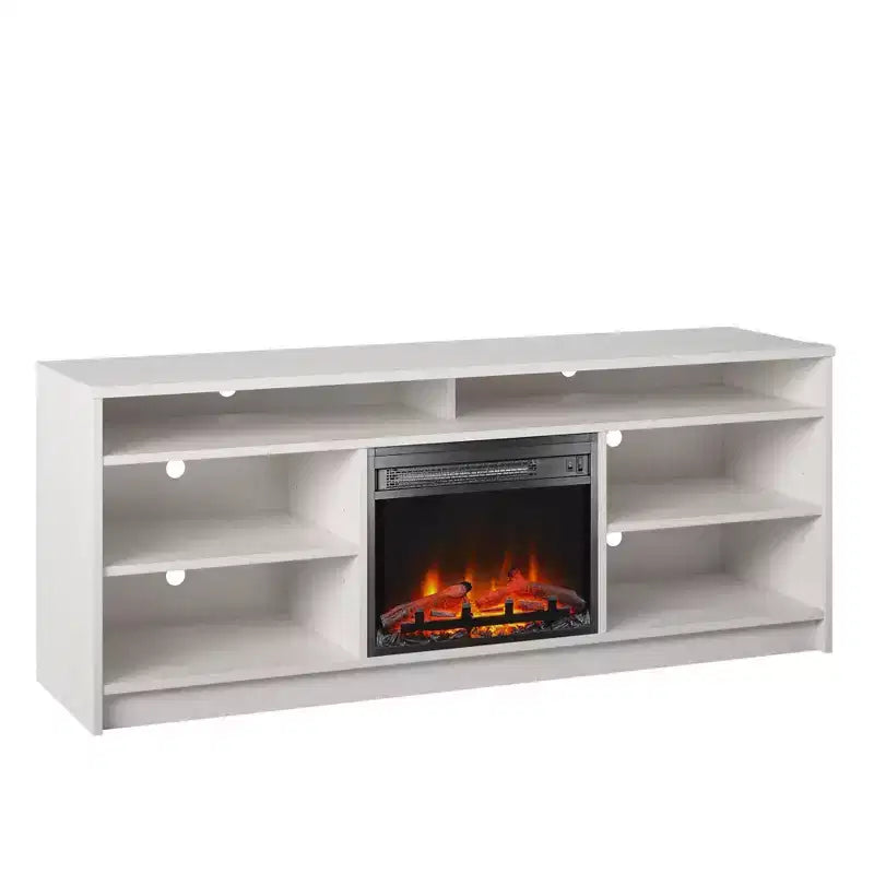 Meuble TV avec insert de cheminée électrique et 6 étagères