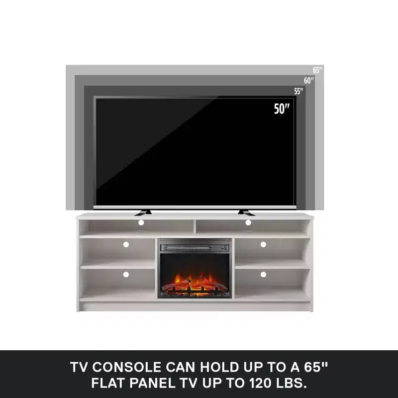 Meuble TV avec insert de cheminée électrique et 6 étagères
