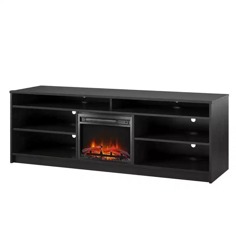 Meuble TV avec insert de cheminée électrique et 6 étagères