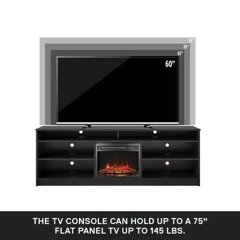 Meuble TV avec insert de cheminée électrique et 6 étagères