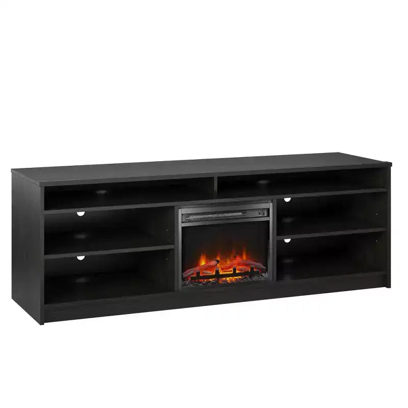 Meuble TV avec insert de cheminée électrique et 6 étagères