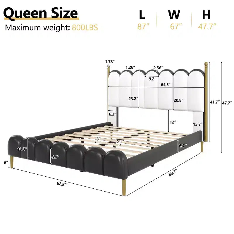 Lit plateforme contemporain en similicuir avec tête et pied de lit