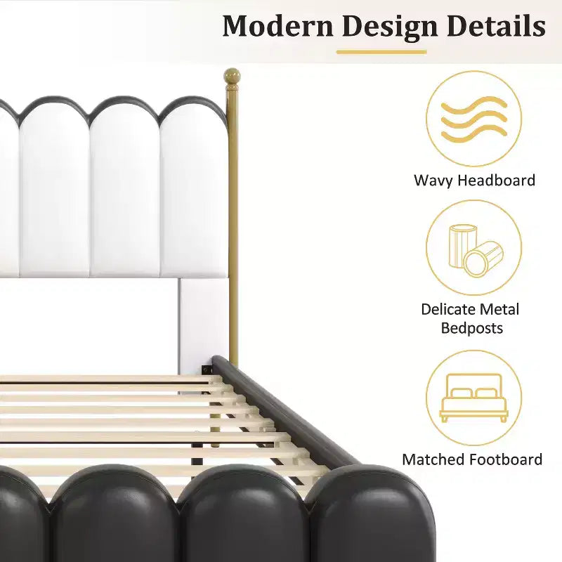 Lit plateforme contemporain en similicuir avec tête et pied de lit