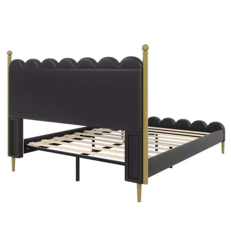 Lit plateforme contemporain en similicuir avec tête et pied de lit