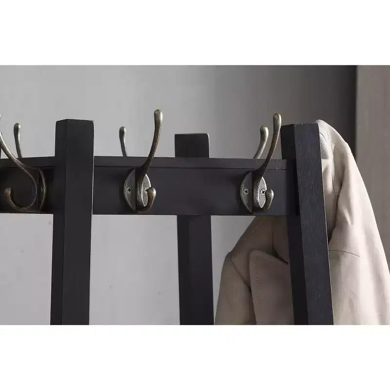 Porte-manteau avec étagères de rangement à 3 niveaux - Finition noire