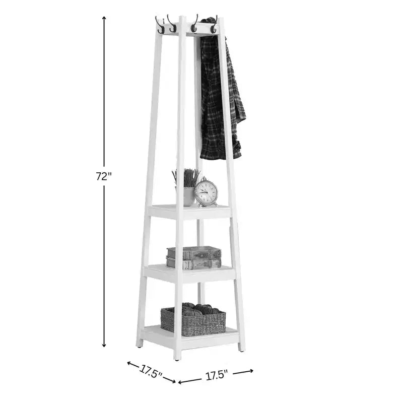 Porte-manteau avec étagères de rangement à 3 niveaux - Finition noire