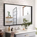 36x30inch Glossy Black Bathroom Mirrors For Wall Rectangle Vanity Mirror Corner Hangs Farmhouse Mirror Modern Metal Framed Rectangular Mirror