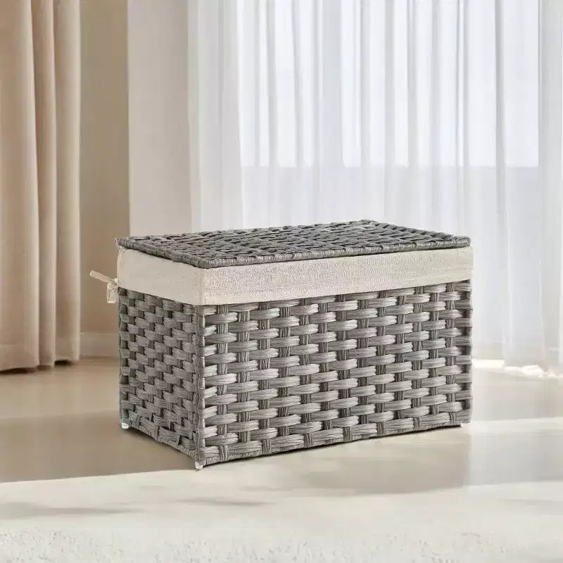 Panier de rangement avec couvercle tressé pliable