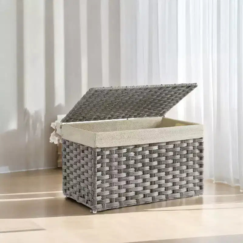 Panier de rangement avec couvercle tressé pliable