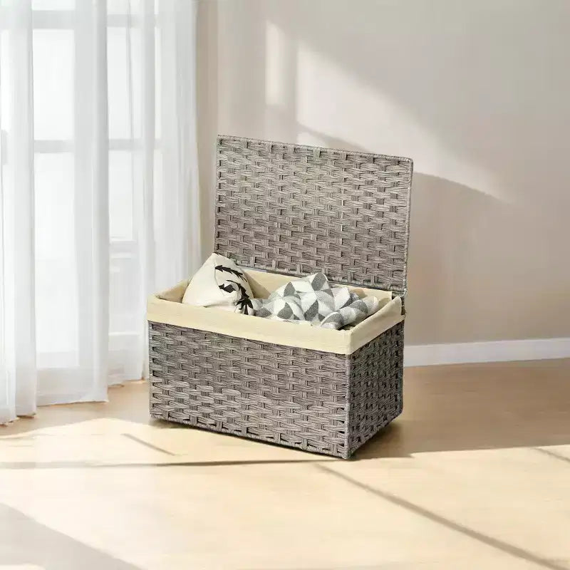 Panier de rangement avec couvercle tressé pliable