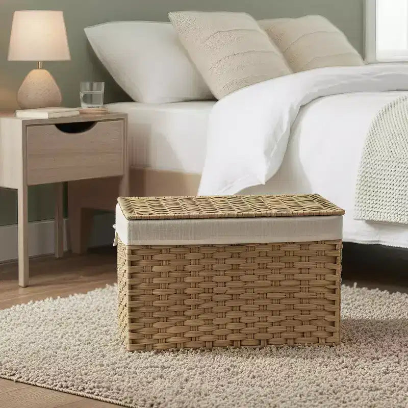 Panier de rangement avec couvercle tressé pliable