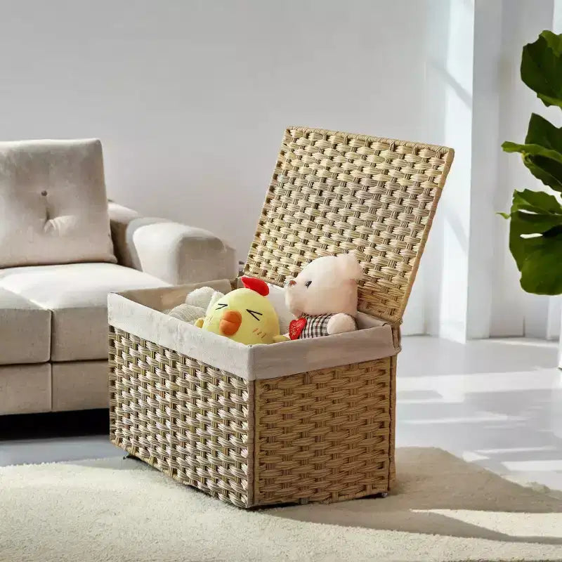 Panier de rangement avec couvercle tressé pliable