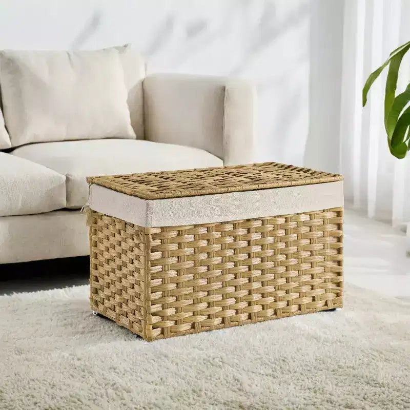 Panier de rangement avec couvercle tressé pliable