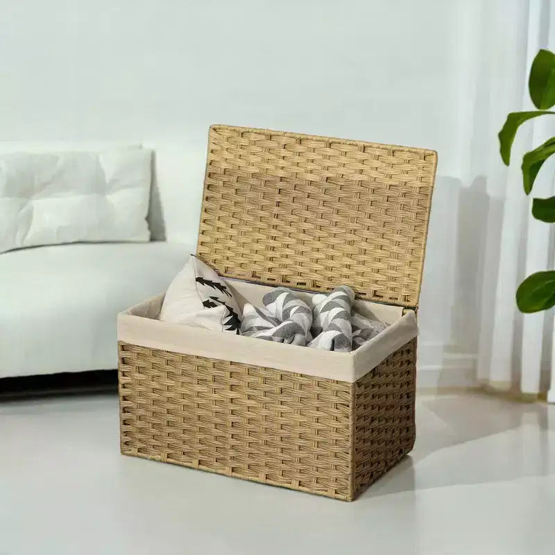 Panier de rangement avec couvercle tressé pliable