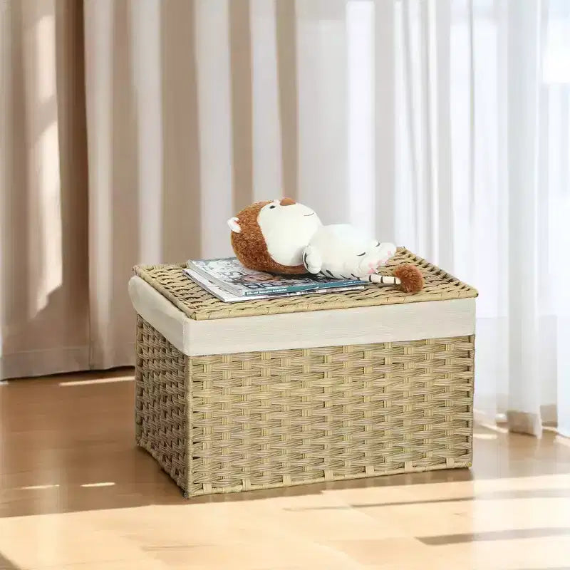 Panier de rangement avec couvercle tressé pliable