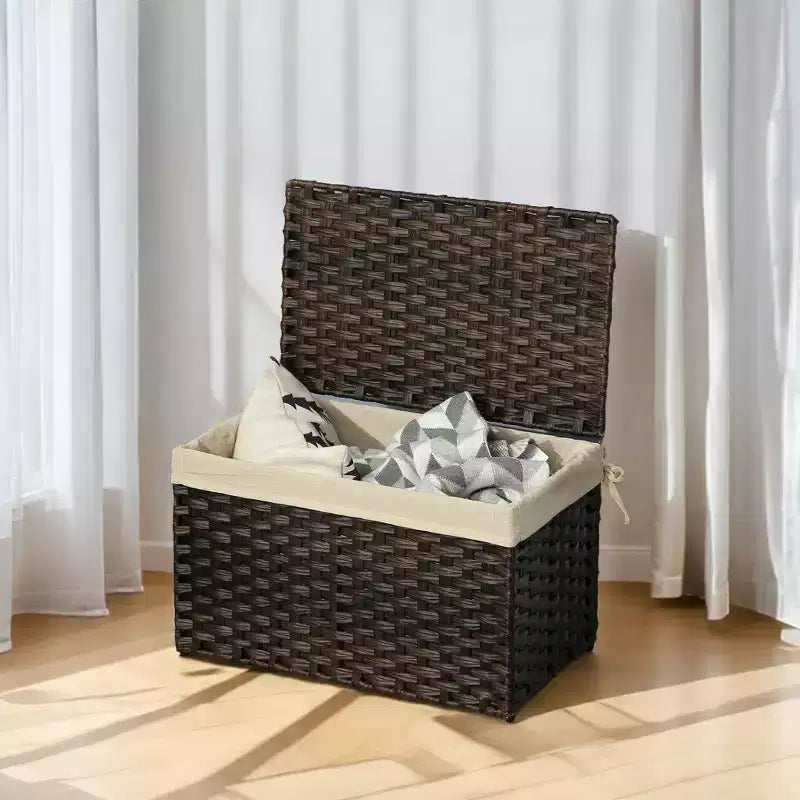 Panier de rangement avec couvercle tressé pliable
