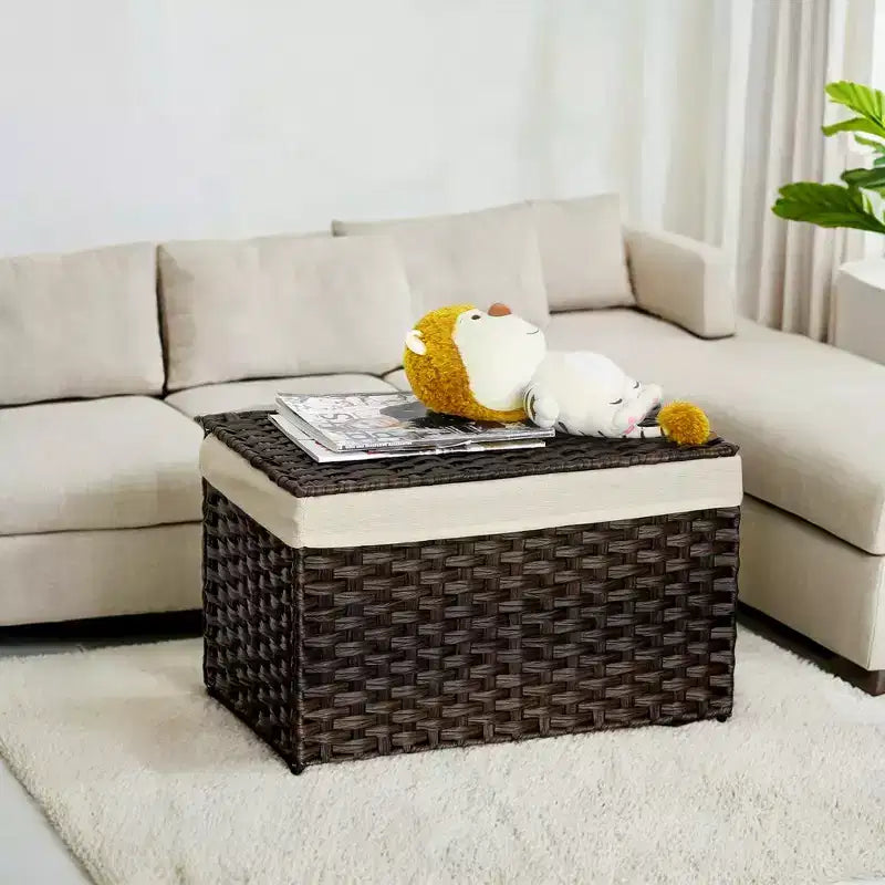 Panier de rangement avec couvercle tressé pliable
