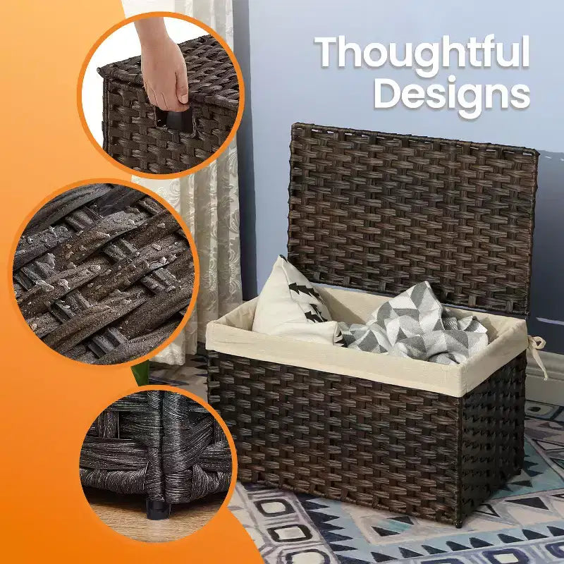 Panier de rangement avec couvercle tressé pliable