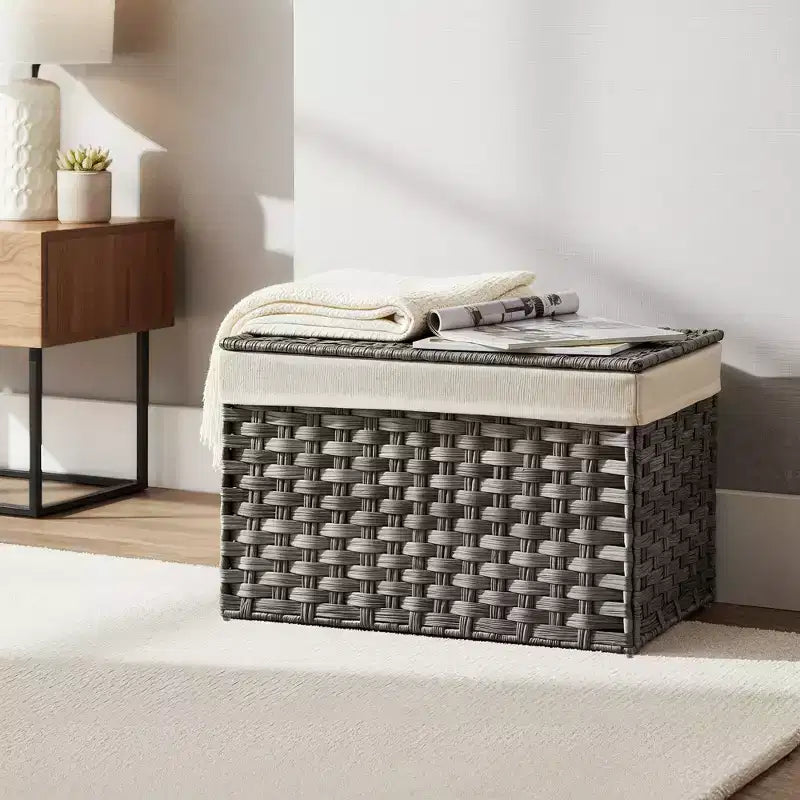 Panier de rangement avec couvercle tressé pliable