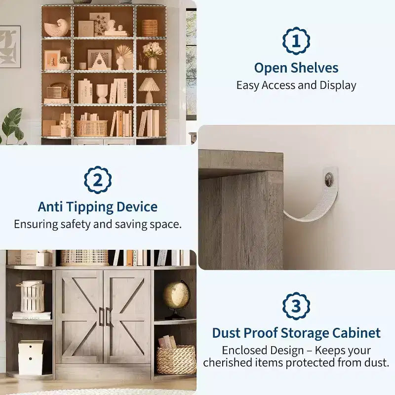 Bibliothèque avec armoire de rangement, bibliothèque en bois à 6 niveaux