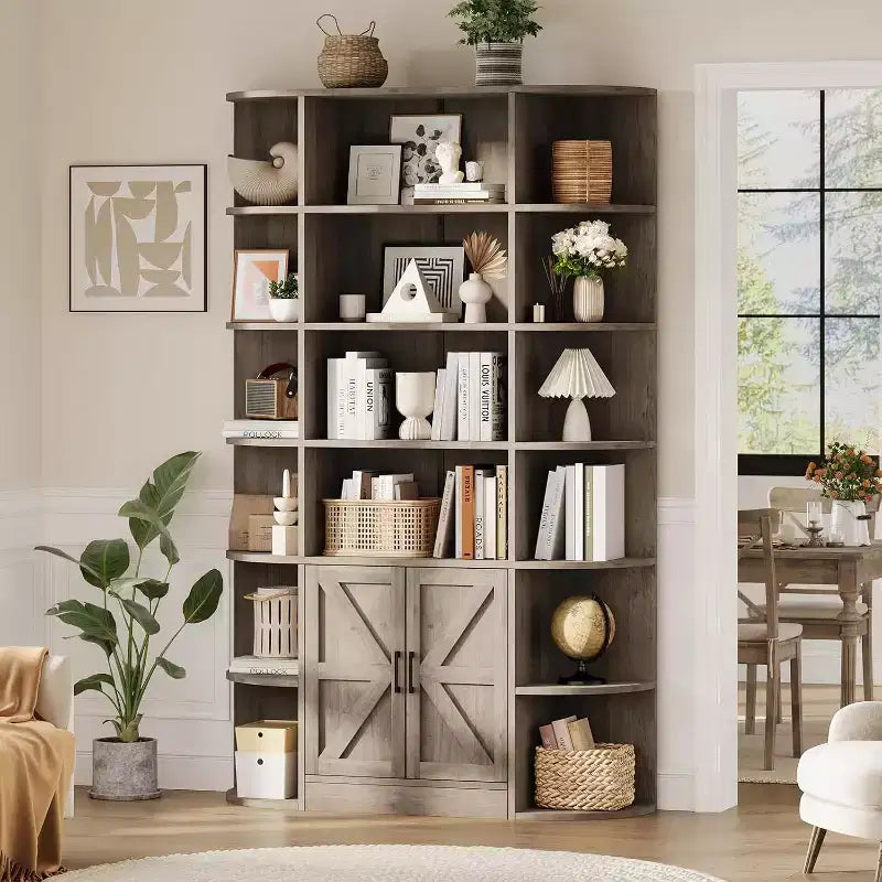Bibliothèque avec armoire de rangement, bibliothèque en bois à 6 niveaux
