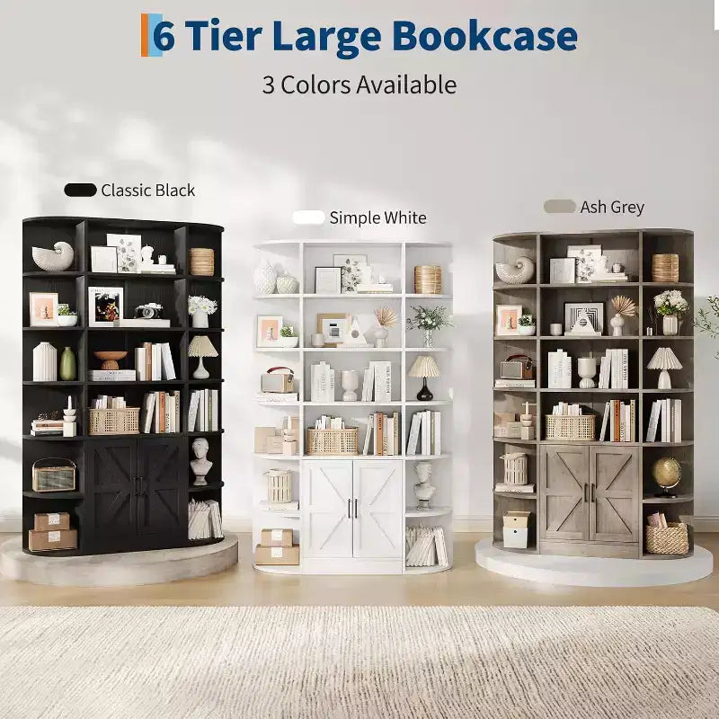 Bibliothèque avec armoire de rangement, bibliothèque en bois à 6 niveaux