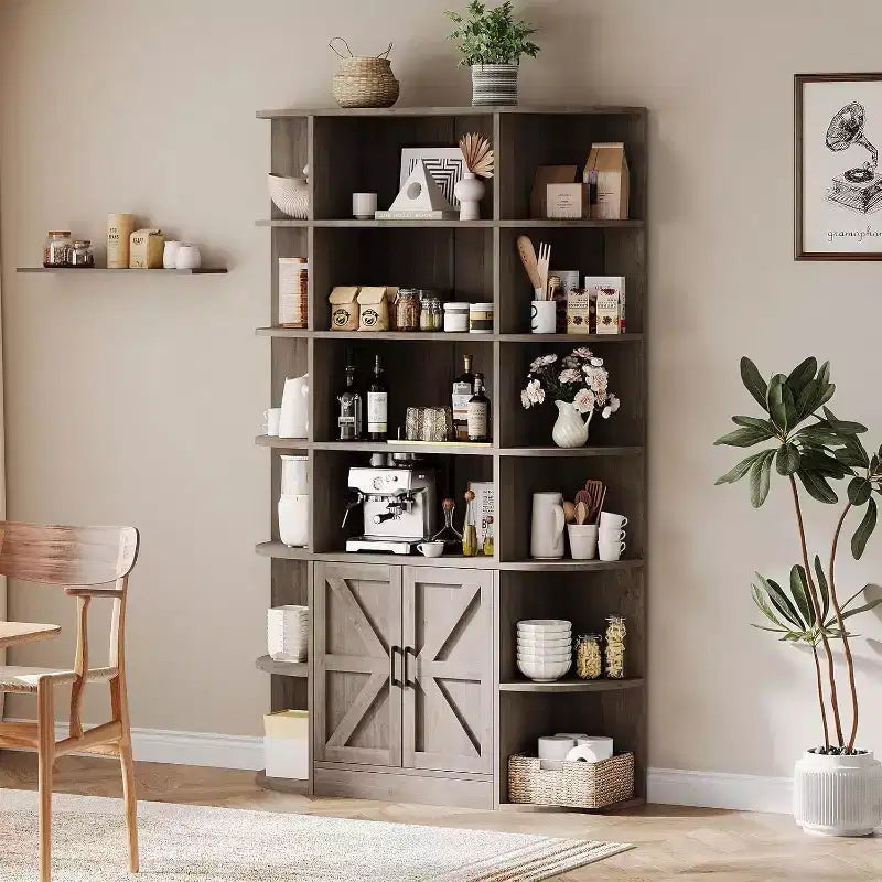 Bibliothèque avec armoire de rangement, bibliothèque en bois à 6 niveaux